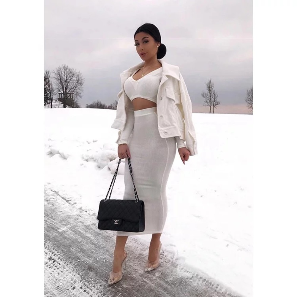 (Last 1)Long sleeve crop top & bodycon midi skirt - Picture 7 of 12